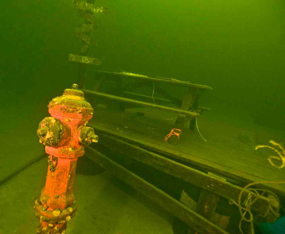 A fire hydrant and picnic tables make an unusual tableau at 45 feet (14 metres).