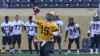 MIKE DEAL / WINNIPEG FREE PRESS
Quarterback Max Hall throws a pass during the first official day of the Winnipeg Blue Bombers training camp at Investors Group Field Sunday morning.