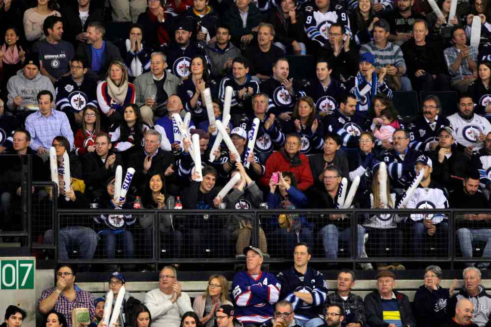 Boris Minkevich / Winnipeg Free Press
Fans found special-edition thunder sticks on their seats before Tuesday's game — a special treat in honour of the MTS Centre's 10th anniversary.