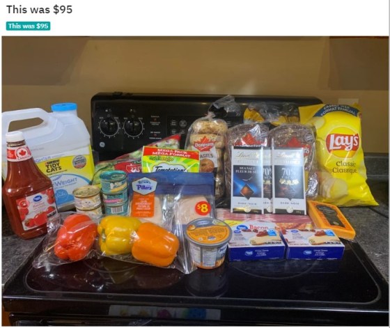 An Ontario Reddit user's photo of their latest grocery shop.
