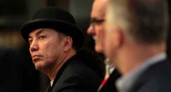 Phil Hossack / Winnip[eg Free PressLong Plain FIrst Nation Chief, Dennis Meeches at the forum on the Kapyong property and Urban Reserves Wednesday at the Canadian Mennonite University.