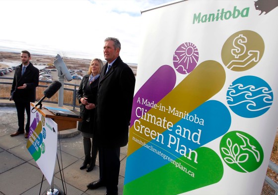 Boris Minkevich / Winnipeg Free PressPremier Brian Pallister and Sustainable Development Minister Rochelle Squires announce the Made-in-Manitoba Climate and Green Plan on Friday.