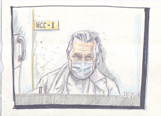 Fashion mogul Peter Nygard is shown during a bail hearing in Winnipeg on Jan. 19 in this courtroom sketch. (Tadens Mpwene / La Liberte / The Canadian Press files)