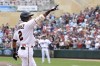 Minnesota Twins' Luis Arraez (2) reacts at home base after hitting a grand slam during the third inning of a baseball game against the Tampa Bay Rays, Saturday, June 11, 2022, in Minneapolis. (AP Photo/Stacy Bengs)