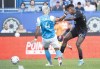 CF Montreal forward Romell Quioto (30) shoots and scores during first half MLS soccer action against as defender Guzmán Corujo looks on in Montreal, Saturday, June 25, 2022. THE CANADIAN PRESS/Graham Hughes