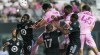 Inter Miami CF forward Leonardo Campana (9) goes for a header against Minnesota United defender Kemar Lawrence (92) during the first half of an MLS soccer match Saturday, June 25, 2022, in Fort Lauderdale, Fla. (Matias J. Ocner/Miami Herald via AP)