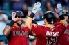 Arizona Diamondbacks' Daulton Varsho (12) celebrates his three-run home run against the Detroit Tigers with Diamondbacks' David Peralta (6) during the sixth inning of a baseball game Sunday, June 26, 2022, in Phoenix. (AP Photo/Ross D. Franklin)