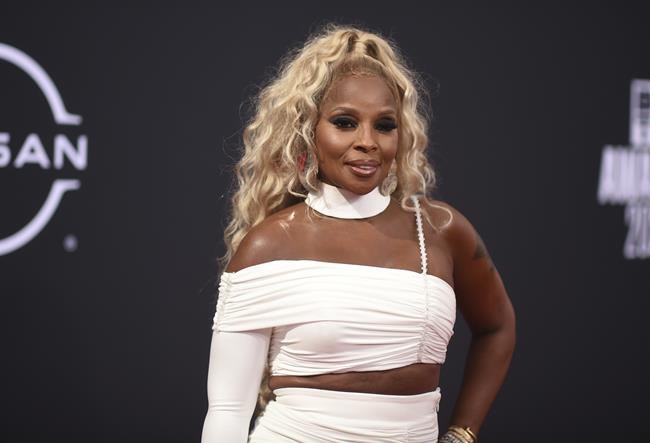Mary J. Blige arrives at the BET Awards on Sunday, June 26, 2022, at the Microsoft Theater in Los Angeles. (Photo by Richard Shotwell/Invision/AP)