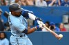 Toronto Blue Jays' Teoscar Hernandez hits a double off Tampa Bay Rays' Ryan Yarbrough in fourth inning American League baseball action in Toronto on Thursday, June 30, 2022. THE CANADIAN PRESS/Jon Blacker