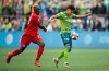 Toronto FC defender Chris Mavinga (23) looks on as Seattle Sounders forward Raul Ruidiaz (9) makes his way to score a goal in the second half of MLS Cup soccer final in Seattle, Sunday, Nov. 10, 2019. Toronto FC hosts the Seattle Sounders on Saturday on the first meeting between the two since Seattle downed TFC 3-1 in the 2019 MLS Cup final. nbsp; THE CANADIAN PRESS/Jonathan Hayward
