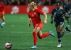 Canada's Adriana Leon (9) looks for an opening as Nigeria's Chinwen Alozie (2) tries to catch up during second half soccer action in Langford, B.C. on April 11, 2022. Leon is leaving England's West Ham for Manchester United. THE CANADIAN PRESS/Chad Hipolito