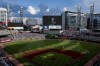CORRECTS TO CASEY MOTTER NOT CASEY MORTAR - The Atlanta Braves pay tribute to the late Casey Motter, stadium announcer, before a baseball game against the St. Louis Cardinals, Monday, July 4, 2022, in Atlanta. (AP Photo/Butch Dill)