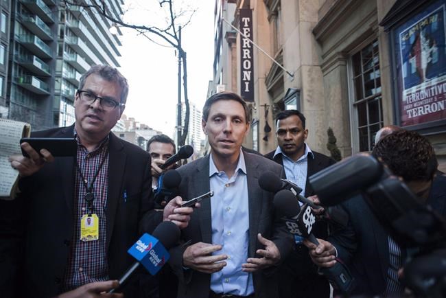 Patrick Brown speaks to media following a meeting at the Conservative Party headquarters in Toronto on Friday, February 16, 2018. THE CANADIAN PRESS/Christopher Katsarov