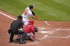 Baltimore Orioles' Ramon Urias (29) connects for a two-run single that drove in Ryan Mountcastle and Anthony Santander during the fourth inning of a baseball game against the Los Angeles Angels, Sunday, July 10, 2022, in Baltimore. (AP Photo/Julio Cortez)