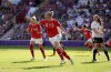Austria's Katharina Schiechtl celebrates scoring the opening goal during the Women's Euro 2022 Group A match between Austria and Northern Ireland at St Mary's Stadium, Southampton, England, Monday July 11, 2022. (Kieran Cleeves/PA via AP)