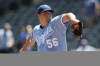 Kansas City Royals pitcher Brad Keller delivers to a Detroit Tigers batter during the first inning of a baseball game in Kansas City, Mo., Monday, July 11, 2022. (AP Photo/Colin E. Braley)