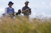 US golfer Will Zalatoris, right, at the sixth tee during a practice round at the British Open golf championship in St Andrews, Scotland, Tuesday, July 12, 2022. The Open Championship returns to the home of golf on July 14-17, 2022, to celebrate the 150th edition of the sport's oldest championship, which dates to 1860 and was first played at St. Andrews in 1873. (AP Photo/Alastair Grant)