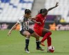 Costa Rica's Maria Paula Coto, left, and Canada's Nichelle Prince compete for the ball during a CONCACAF Women's Championship soccer match in Monterrey, Mexico, Monday, July 11, 2022. Canada looks to move a step closer to Olympic qualification when it takes on No. 51 Jamaica in Tuesday's semifinal in Mexico. (AP Photo/Fernando Llano)
