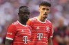 Bayern's Sadio Mane, left, and Noussair Mazraoui attend a training session after a team presentation for the upcoming German Bundesliga soccer season at the Allianz Arena stadium in Munich, Germany, Saturday, July 16, 2022. (AP Photo/Matthias Schrader)