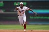 Washington Nationals first baseman Josh Bell fields a ground ball that was hit by Seattle Mariners' Jesse Winker in the fifth inning of the first game of a baseball doubleheader, Wednesday, July 13, 2022, in Washington. (AP Photo/Patrick Semansky)