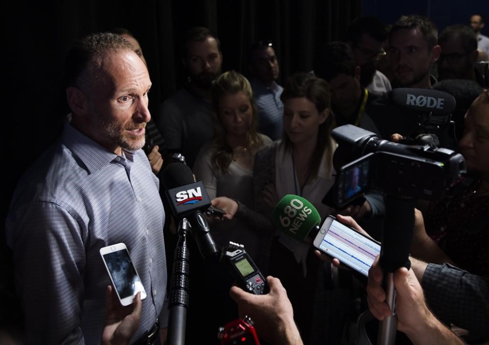 Mark Shapiro, president of the Toronto Blue Jays, speaks to the media during the end-of-the-season press conference in Toronto on Tuesday, October 1, 2019. THE CANADIAN PRESS/Nathan Denette