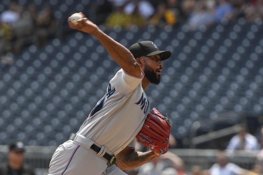 Miami Marlins starting pitcher Sandy Alcantara throws against the Pittsburgh Pirates in the first inning of a baseball game, Sunday, July 24, 2022, in Pittsburgh. (AP Photo/Barry Reeger)
