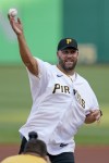 Retired Pittsburgh Steelers quarterback Ben Roethlisberger throws out a ceremonial first pitch before a baseball game between the Pittsburgh Pirates and the Philadelphia Phillies in Pittsburgh, Friday, July 29, 2022. (AP Photo/Gene J. Puskar)