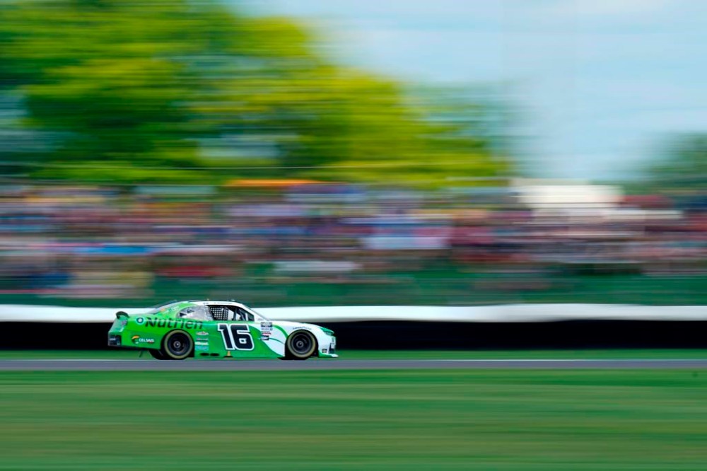 AJ Allmendinger drives during the running of a NASCAR Xfinity Series auto race at Indianapolis Motor Speedway, Saturday, July 30, 2022, in Indianapolis. (AP Photo/AJ Mast)