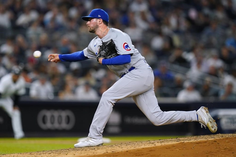 FILE - Chicago Cubs' Scott Effross pitches during the fifth inning of a baseball game against the New York Yankees on, June 10, 2022, in New York. The Yankees acquired Effross in a trade with the Cubs on Monday, AUg. 1, 2022. (AP Photo/Frank Franklin II, File)