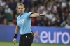 Referee Esther Staubli gestures during the Women Euro 2022 semi final soccer match between England and Sweden at the Bramall Lane Stadium in Sheffield, England, Tuesday, July 26, 2022. (AP Photo/Rui Vieira)