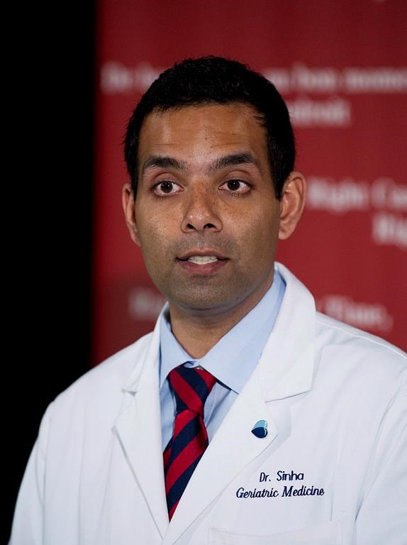 Dr. Samir Sinha speaks at Mount Sinai Hospital in Toronto on Thursday May 24, 2012. THE CANADIAN PRESS/Aaron Vincent Elkaim