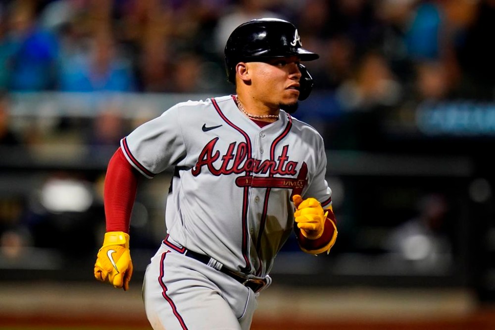 Atlanta Braves' William Contreras runs the bases on a home run against the New York Mets during the ninth inning of a baseball game Friday, Aug. 5, 2022, in New York. (AP Photo/Frank Franklin II)