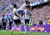 Tottenham Hotspur's Eric Dier celebrates with his teammates after scoring their side's second goal of the game, during the English Premier League soccer match betten Tottenham Hotspur and Southampton at Tottenham Hotspur Stadium, London, Saturday Aug. 6, 2022. (Kirsty O'Connor/PA via AP)