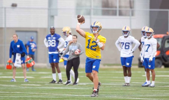 Quarterback Dakota Prukop on the first day of the Bombers' rookie camp. (Mike Deal / Winnipeg Free Press files)