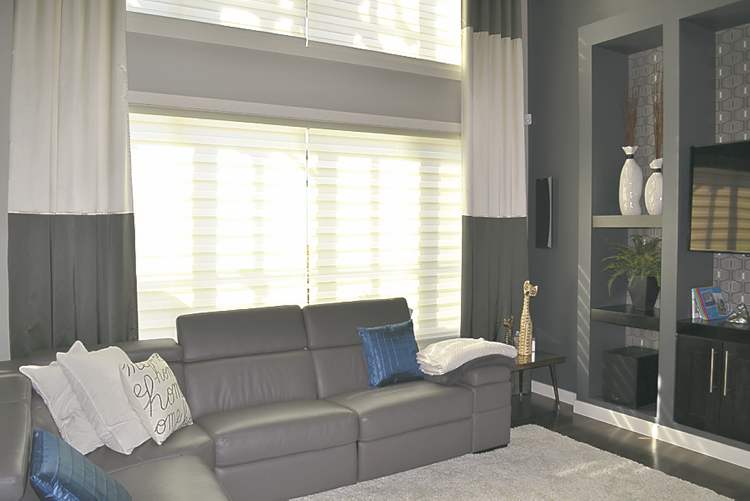 Polyester blinds in the family room are easy to clean.