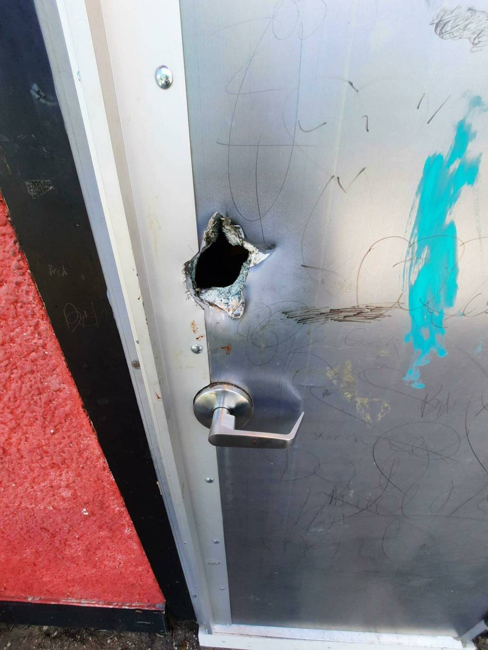 Someone managed to get in through this a heavy-duty steel door, which was installed after a 2020 break-in. (Supplied)