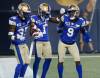 JOHN WOODS / THE CANADIAN PRESS FILES	
                                Winnipeg Blue Bombers’ Demerio Houston (from left), Deatrick Nichols and Nick Taylor celebrate Houston’s game-savng interception against the Calgary Stampeders on July 15.