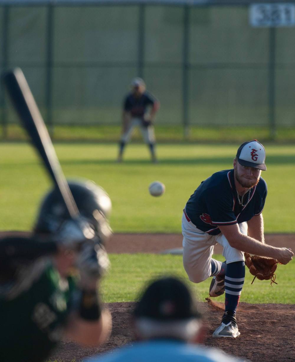 Elie Feierstein was lights-out on the mound for Elmwood, pitching a complete-game shutout. (Ethan Cairns / Winnipeg Free Press)