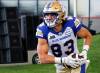 Winnipeg Blue Bombers receiver Dalton Schoen celebrates his touchdown during second half CFL football action against the Calgary Stampeders in Calgary, Saturday, July 30, 2022.THE CANADIAN PRESS/Jeff McIntosh