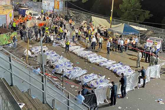 CPSome of the bodies of those killed at a religious festival in Israel early today. (Ishay Jerusalemite / Behadrei Haredim via The Associated Press)