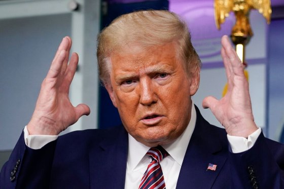 Carolyn Kaster / The Associated PressU.S. President Donald Trump gestures while speaking during a news conference at the White House, Sunday.