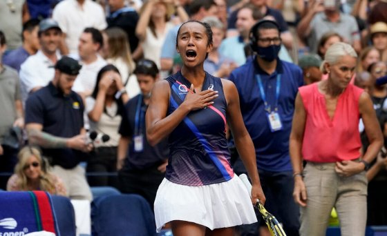 APLeylah Fernandez after her quarterfinal win on Tuesday. (Elise Amendola / The Associated Press files)