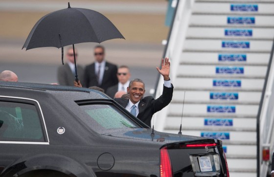Fernando Medina / The Associated PressPresident Barack Obama waves upon arrival to Jose Marti International Airport in Havana, Cuba, Sunday.