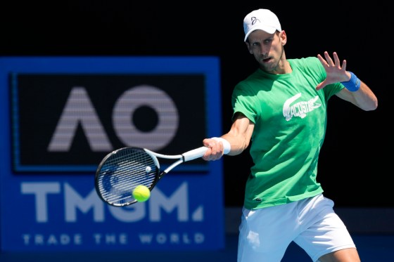 CPNovak Djokovic practises in Melbourne on Thursday. (Mark Baker / The Associated Press)
