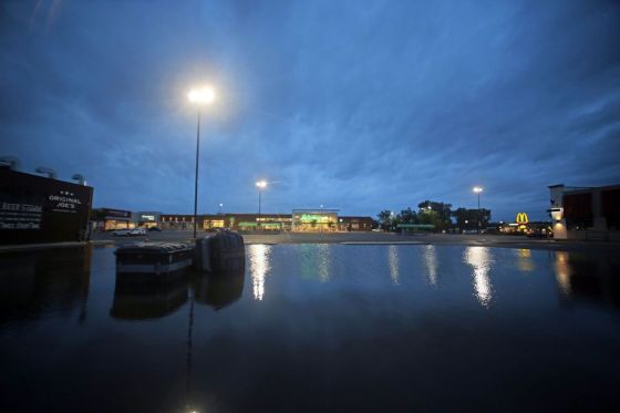 Matt Goerzen / Brandon SunWater remains on the streets in Brandon on Monday morning after heavy rains on Sunday.