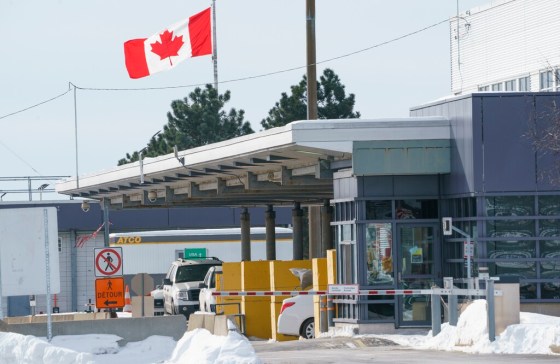 CPA border crossing in Lacolle, Que., is one of five across Canada where on-site COVID-19 testing will be provided starting today. (Paul Chiasson / The Canadian Press files)