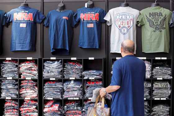 Shirts for sale at the NRA convention in Houston. (Michael Wyke / The Associated Press)