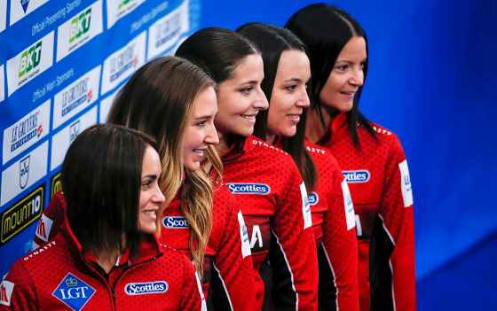 CPTeam Canada after practice in Calgary on Thursday. (Jeff McIntosh / The Canadian Press)