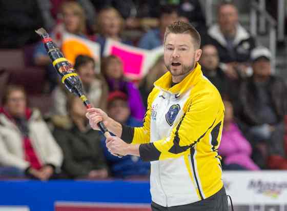 ANDREW VAUGHAN / THE CANADIAN PRESSManitoba skip Mike McEwen reacts sfter scoring three in the eighth end in draw 3 action against Newfoundland and Labrador on Sunday. Manitoba won 8-4.