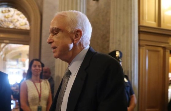 Andrew Harnik / THE ASSOCIATED PRESSSen. John McCain, R-Ariz. arrives on Capitol Hill in Washington, Tuesday.